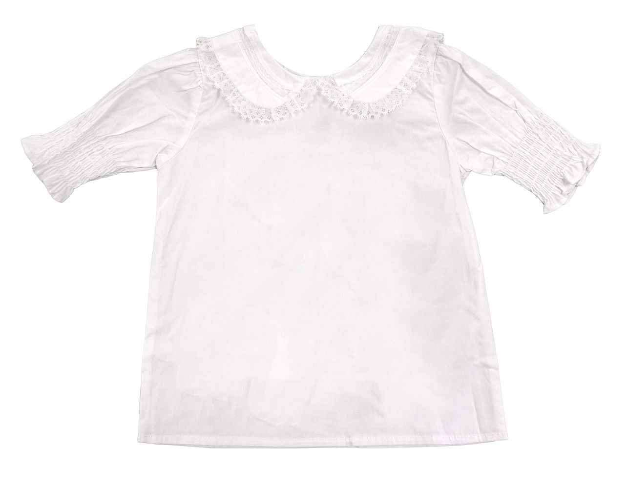 LuLu BeBe Girls White Joy Lace Peter Pan Collar Tie Back Blouse - Short Sleeves