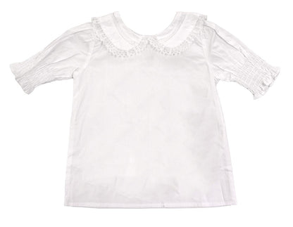 LuLu BeBe Girls White Joy Lace Peter Pan Collar Tie Back Blouse - Short Sleeves