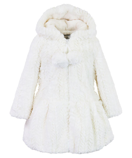Widgeon Girls Ivory Tidal Wave Pom Pom Coat with Hood