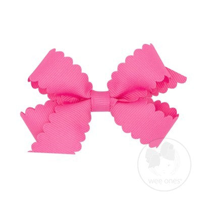Wee Ones Girls Grosgrain Hair Bow on Clip - Scallop Edge - Hot Pink by Wee Ones