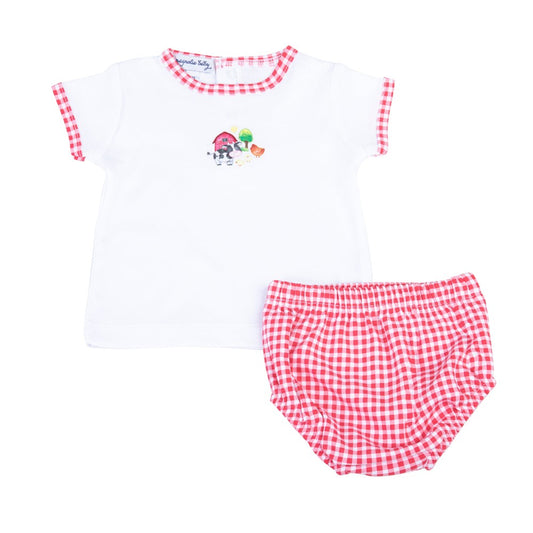 Magnolia Baby Boys Red Check Down on the Farm Diaper Set