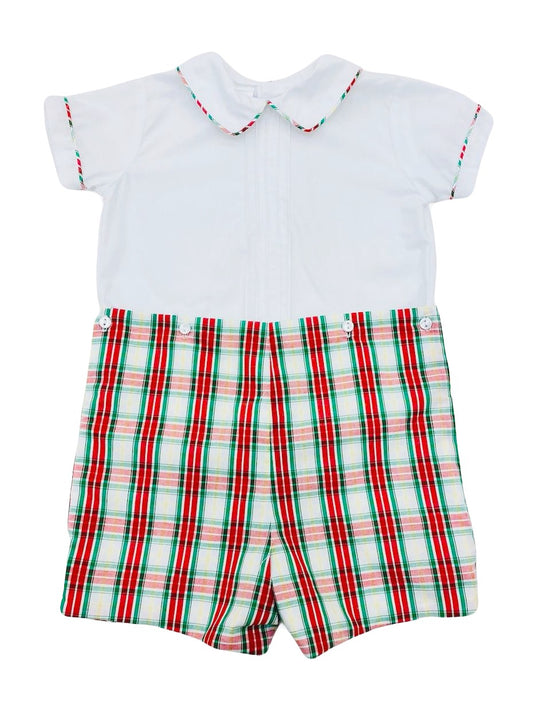 The Best Dressed Child Baby / Toddler Boys Green & Red Holiday Plaid Button On Shorts Set