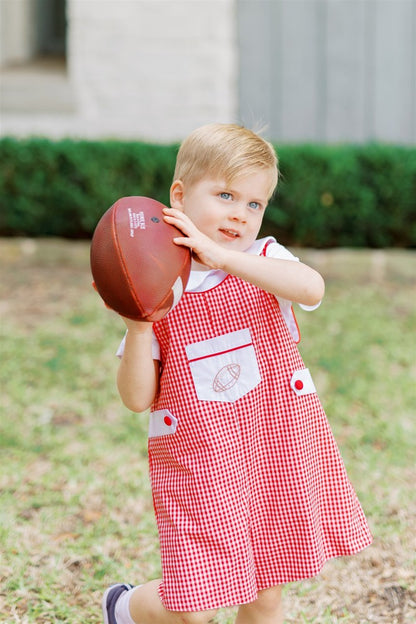 Proper Peony Boys Gingham Football Game Day Jon Jon - Red