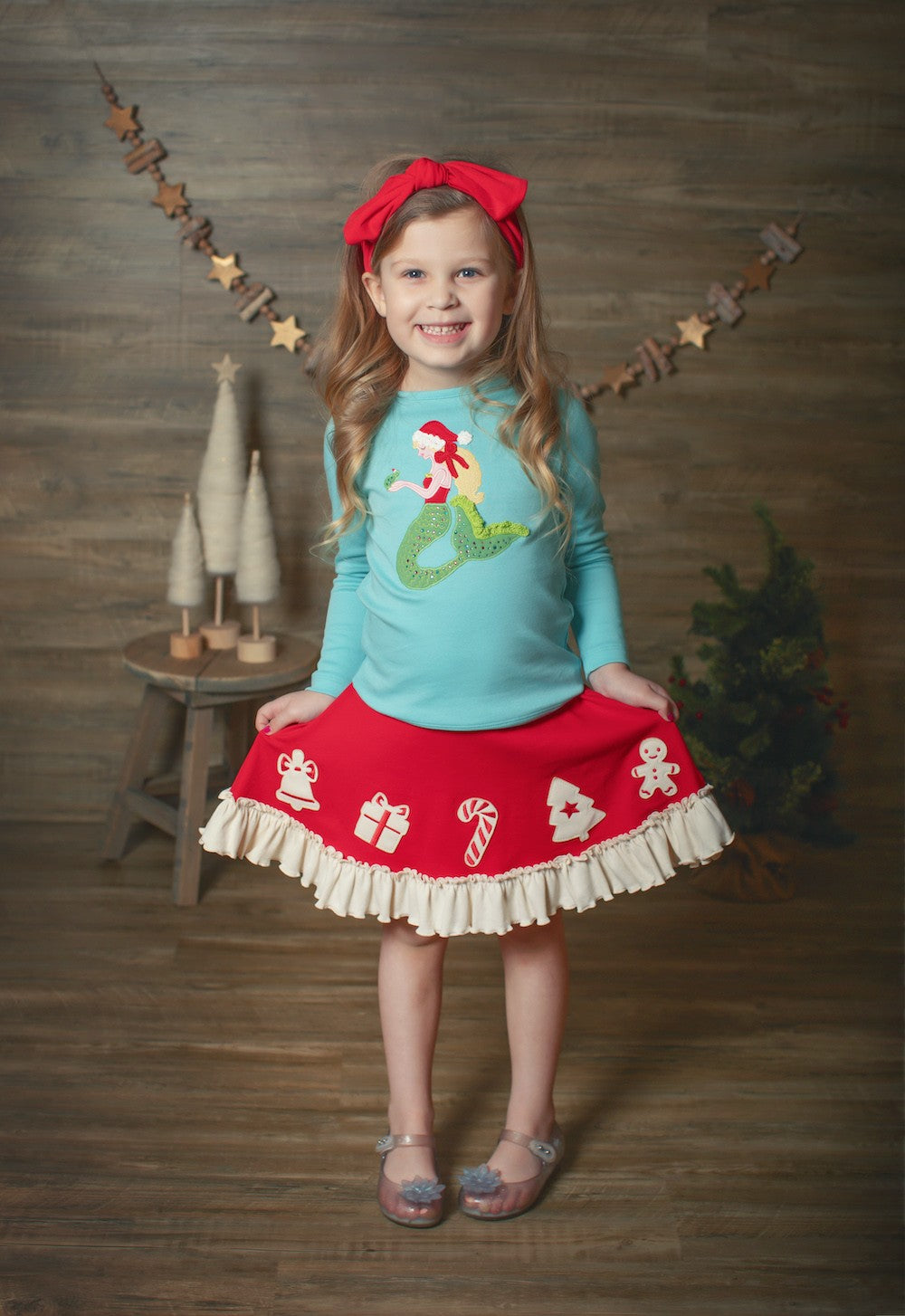 Lemon Loves Lime Girls Pastel Turquoise Tee Shirt - Santa Mermaid