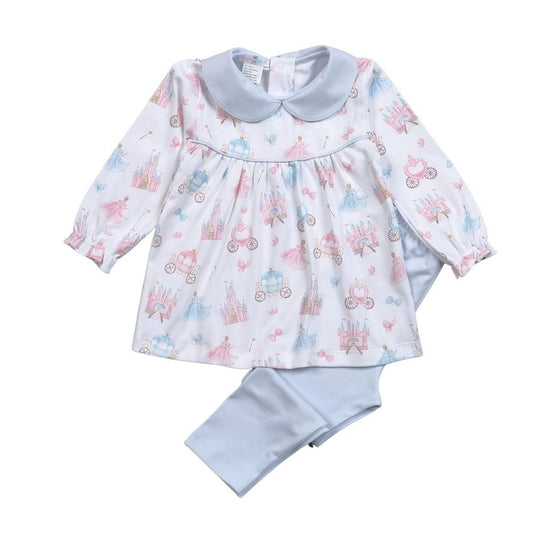 Baby Loren Girls Blue & Pink Princess Print Leggings Set by Baby Loren