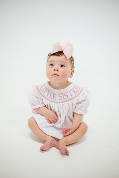 Shop Teeta Baby Girls Swiss Dot Smocked Little Sister Bubble - Pink