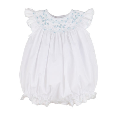 Luli & Me Baby Girls White Scallop Bubble - Smocked in Blue