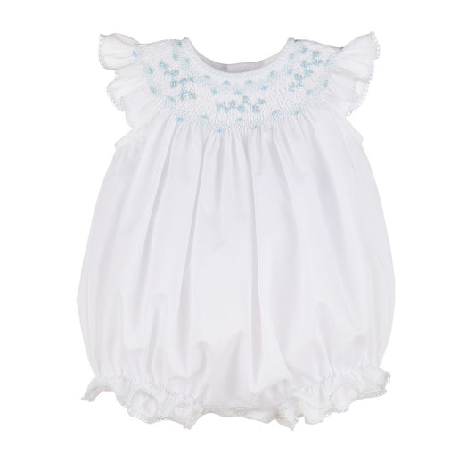 Luli & Me Baby Girls White Scallop Bubble - Smocked in Blue
