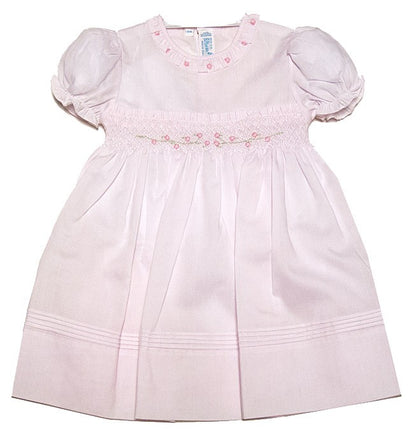 Feltman Brothers Baby Girls Smocked Rose Garden Dress with Puff Sleeves - Pink