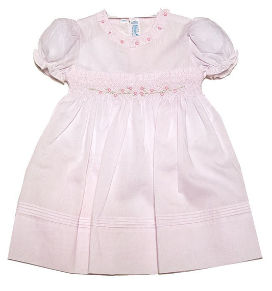 Feltman Brothers Baby Girls Smocked Rose Garden Dress with Puff Sleeves - Pink