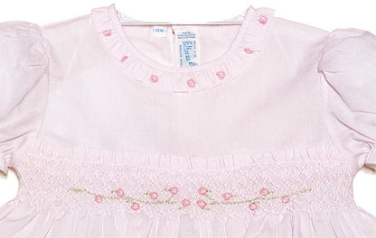 Feltman Brothers Baby Girls Smocked Rose Garden Dress with Puff Sleeves - Pink