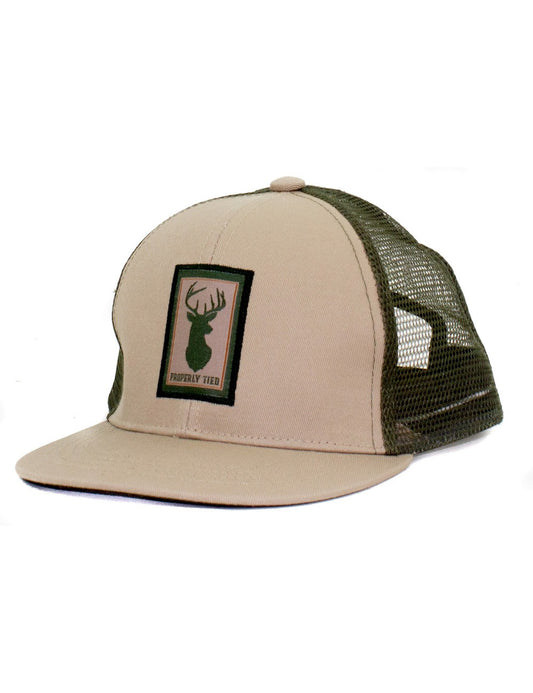 Properly Tied Youth Trucker Hat - Tan Deer Mount