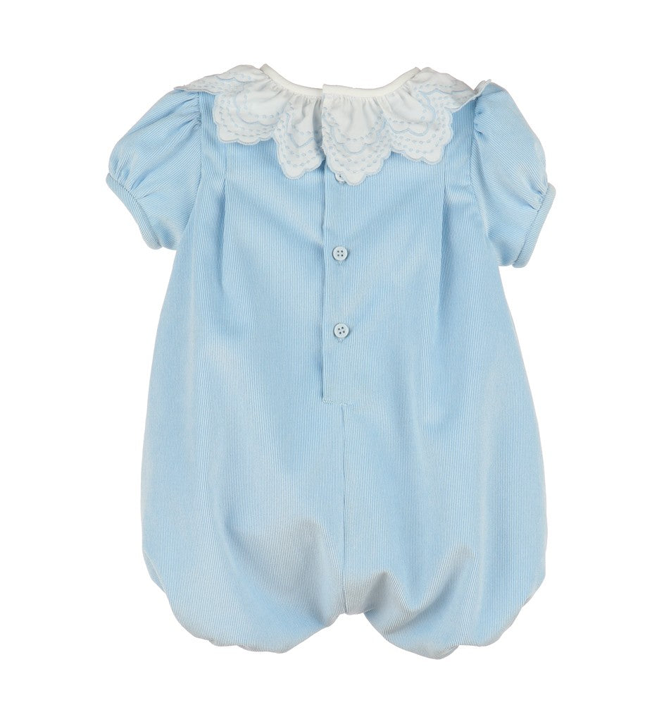 Luli & Me Baby Girls Cord Bubble - Eyelet Ruffle Collar - Blue