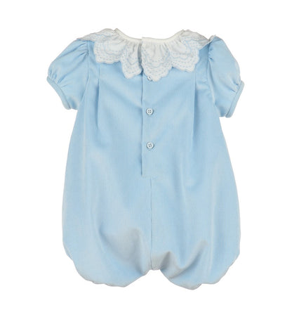 Luli & Me Baby Girls Cord Bubble - Eyelet Ruffle Collar - Blue