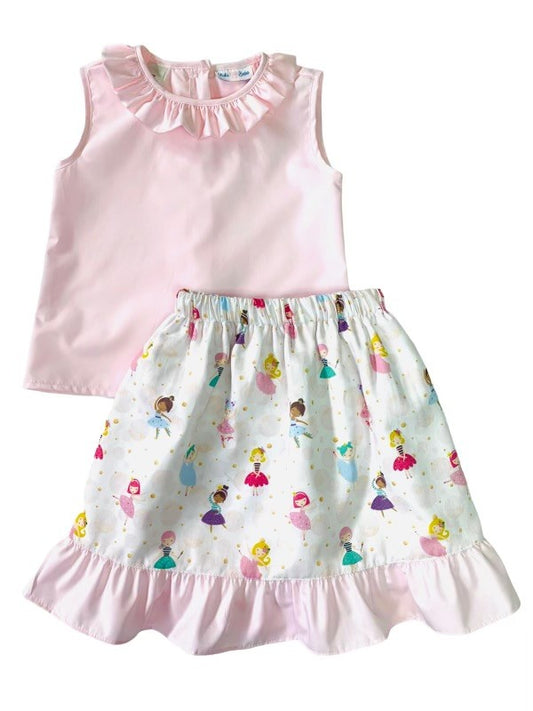 The Best Dressed Child Girls Pink Ruffle Skirt Set - Princess Print