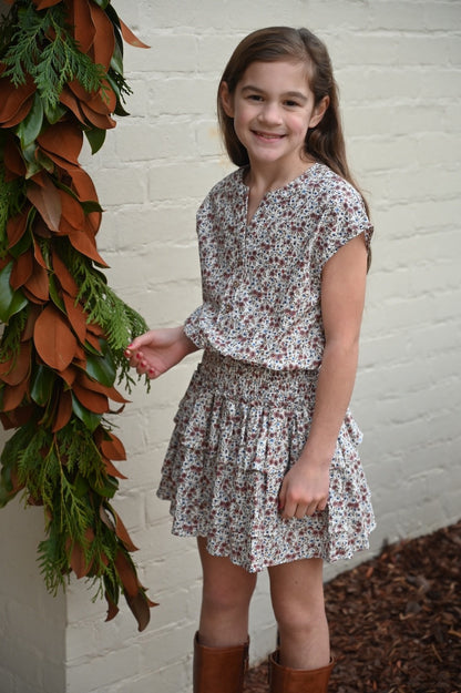 pleat Collection Girls Smocked Dress - Drew - Autumn Floral