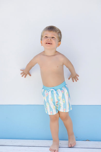 Sal & Pimenta Boys Swim Trunks - Blue Stripe Gelato Ice Creams