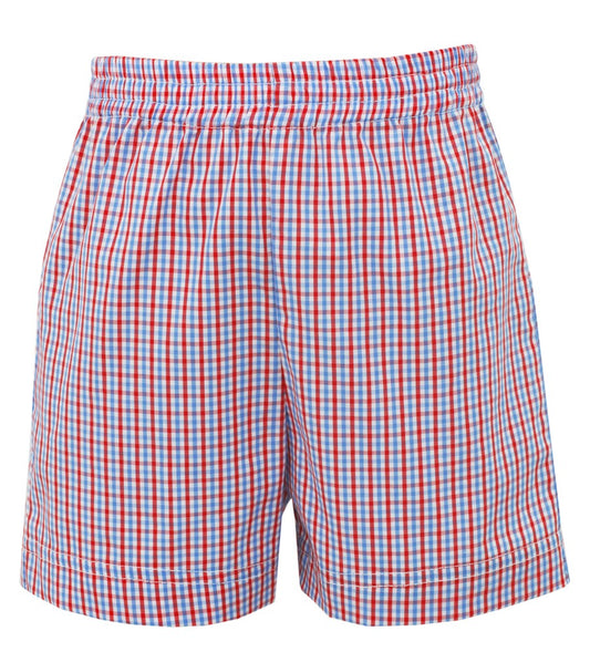 Anavini Boys Pull On Shorts - Red / Blue Plaid