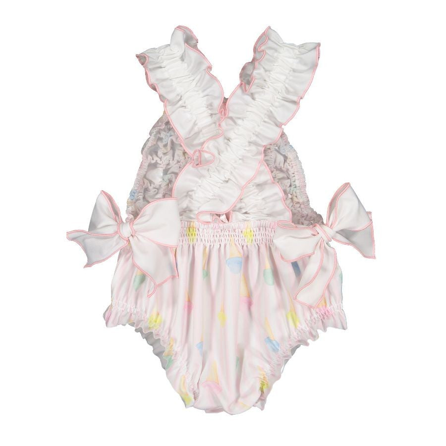Sal & Pimenta Girls Pink Ice Creams Swimsuit - Smocked