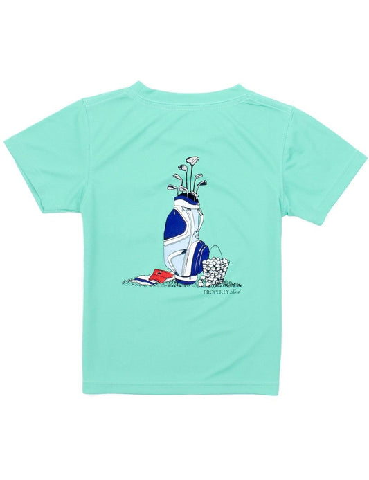 Properly Tied Boys Performance Tee Shirt - Golf Clubs on Soft Green by Properly Tied