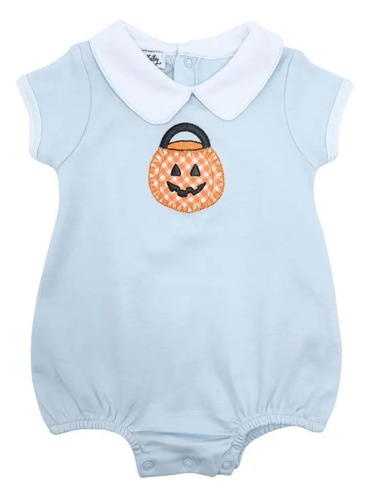 Magnolia Baby Boys Trick or Treat Applique Pumpkin Bubble - Blue