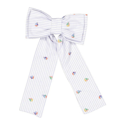 Sal & Pimenta Girls Big Hair Bow on Clip - Nautical Print