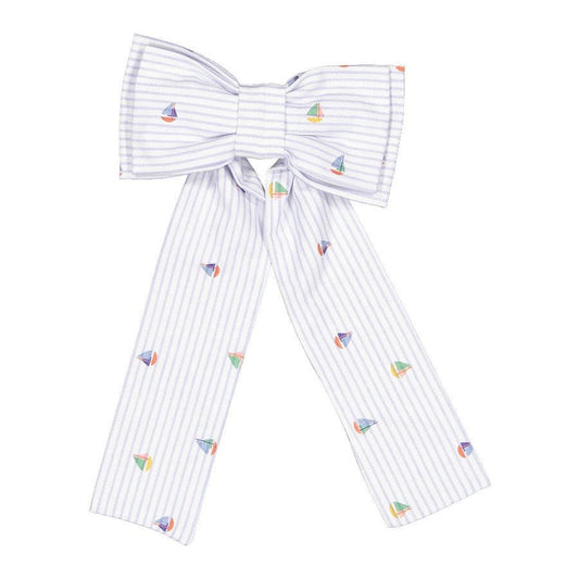 Sal & Pimenta Girls Big Hair Bow on Clip - Nautical Print
