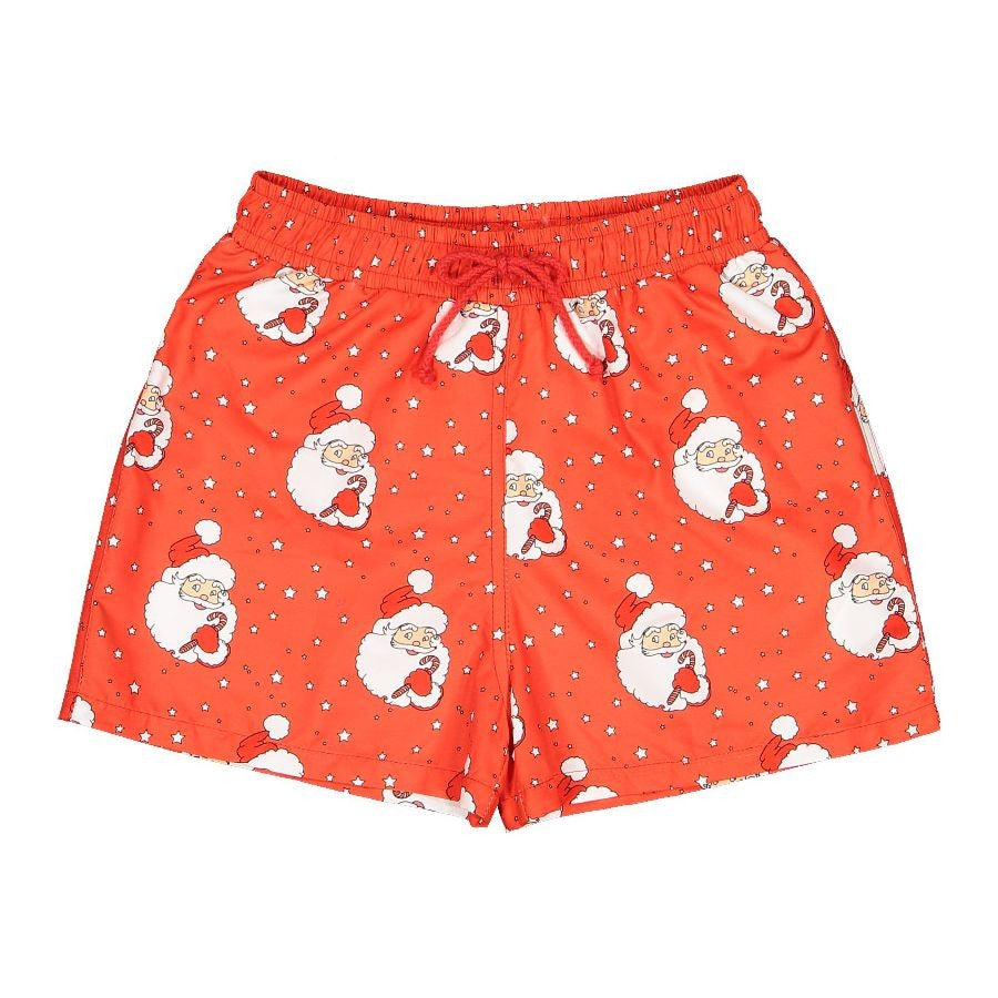 Sal & Pimenta Boys Christmas Swim Trunks - Red Santa Glows