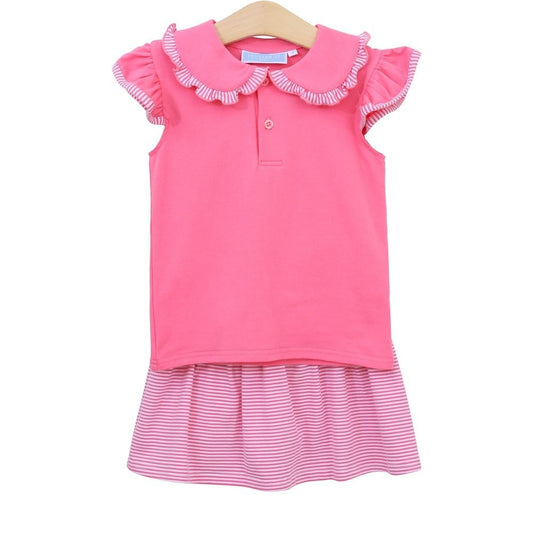 Trotter Street Kids Girls Camilla Knit Skort Set - Bright Pink Stripe