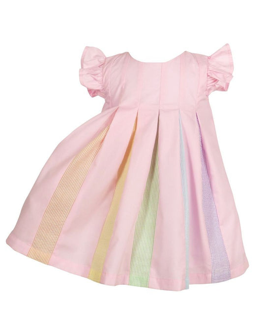 Yellow Lamb Girls Pleated Rainbow Dress - Pink