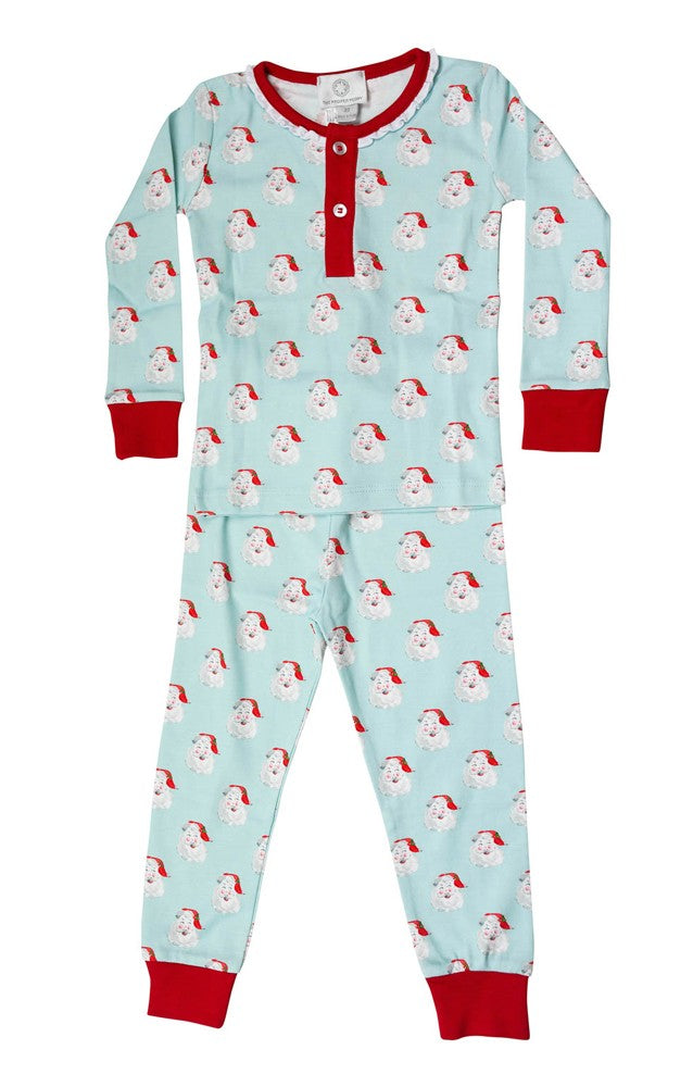 Proper Peony Pima Girls Two Piece Ruffle Pajamas - Jolly Santa