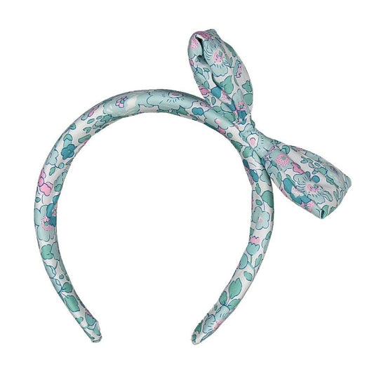 Sal & Pimenta Girls Bow Headband - Aqua Betsy Liberty Floral