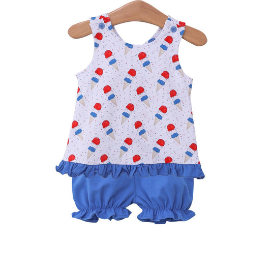 Trotter Street Kids Girls Patriotic Ice Cream Bloomers Set