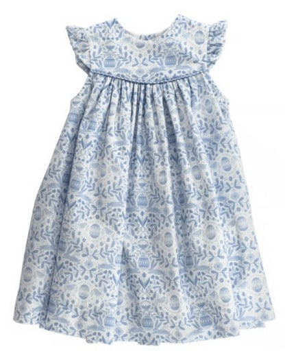 Bailey Boys Girls Flutter Sleeve Float Dress - Blue Easter Egg Toile
