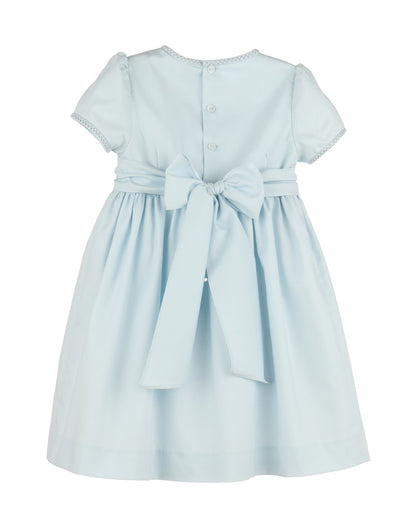 Luli & Me Girls Silverstone Flowers Blue Dress - Smocked Bodice - Sash