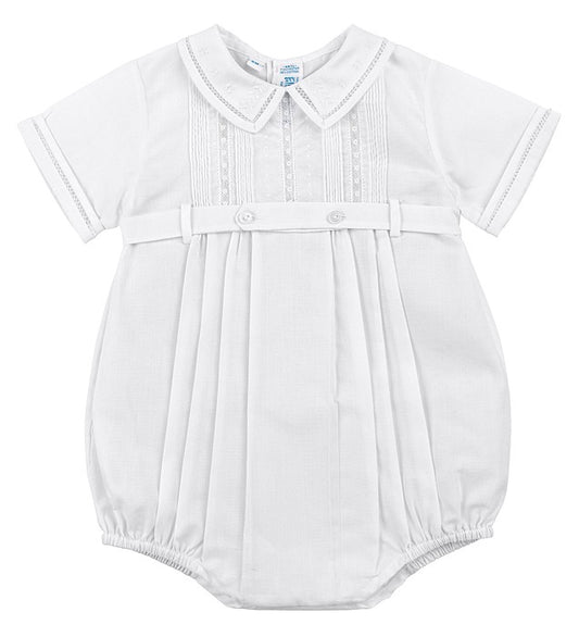 Feltman Brothers Baby Boys White Pintucks & Lace Creeper Bubble by Feltman Brothers