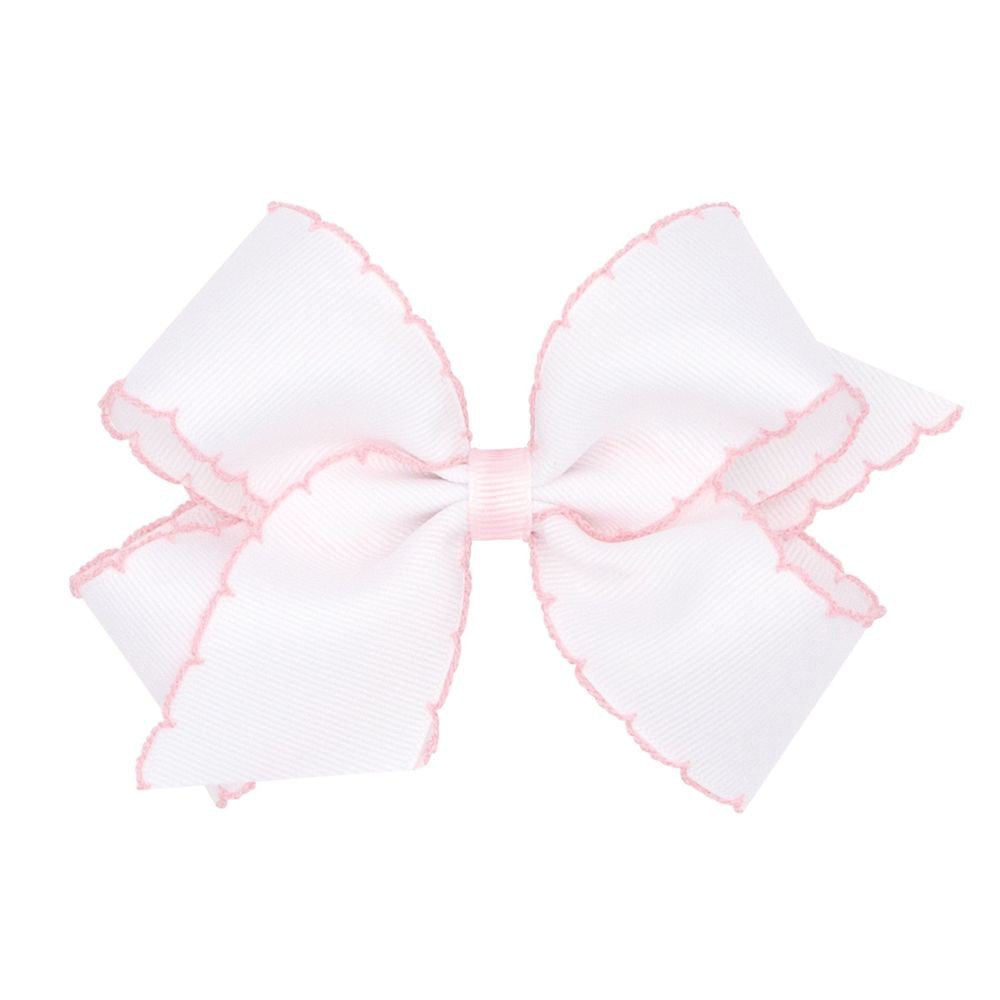 Wee Ones Girls Classic Moonstitch Bow - White with Light Pink