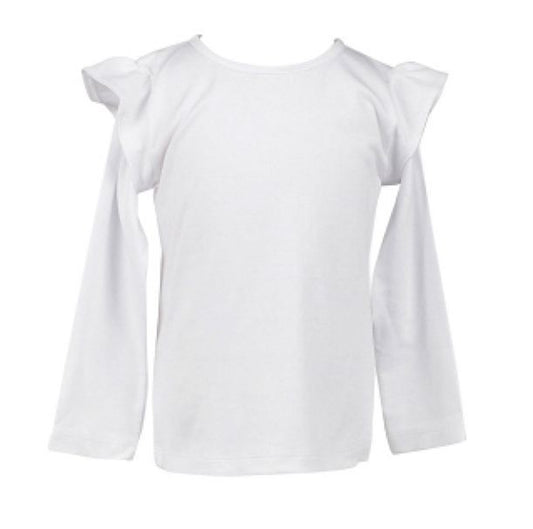 Proper Peony Girls White Pima Long Sleeve Flutter Sleeve Shirt by Proper Peony