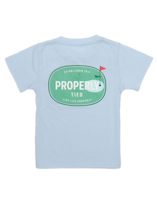 Properly Tied T-Shirt - Logo Pocket on Front - Graphic on Back - Golf Links on Periwinkle