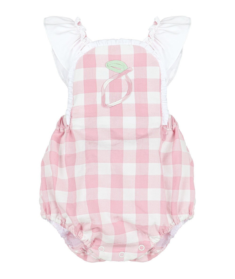 Sophie & Lucas Girls Pink Lemonade Buffalo Check Bubble - White Ruffle Straps