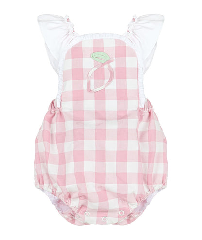 Sophie & Lucas Girls Pink Lemonade Buffalo Check Bubble - White Ruffle Straps