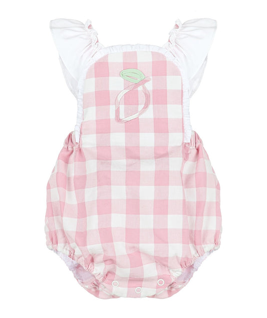 Sophie & Lucas Girls Pink Lemonade Buffalo Check Bubble - White Ruffle Straps