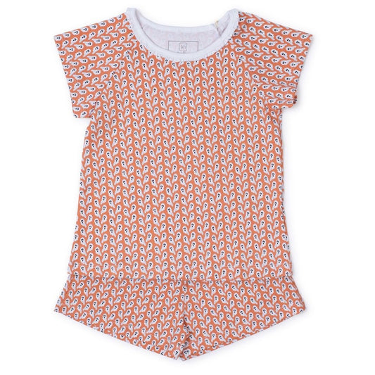 Lila & Hayes Girls Short Emery Pajamas - Orange Halloween Ghosts