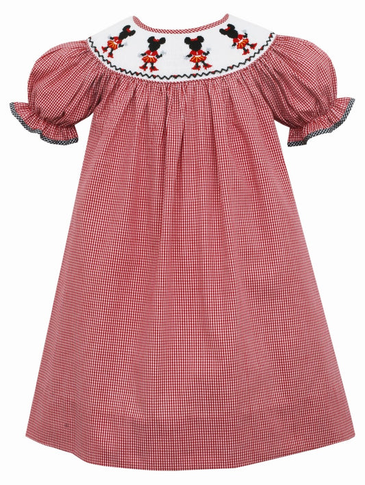 Anavini Baby / Toddler Girls Smocked Minnie Mouse Dress - Bishop - Red
