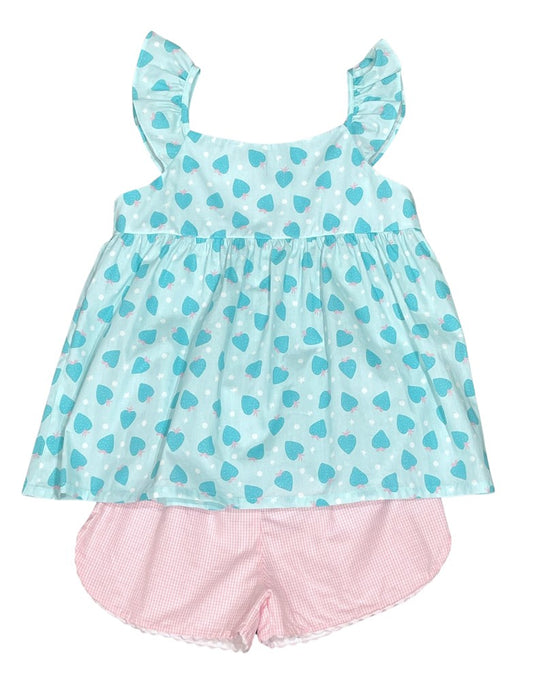 James & Lottie Girls Fallon Shorts Set - Strawberry Print