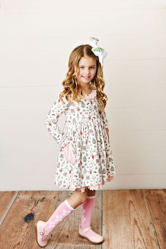 Swoon Baby Girls Eyelet Trim Pocket Dress - Nutcracker Ballet Print