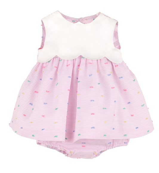 Sophie & Lucas Girls Pink Embroidered Party Scallop Dress - Keyhole Back