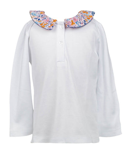Proper Peony Girls White Pima Top - Pansy Floral Collar