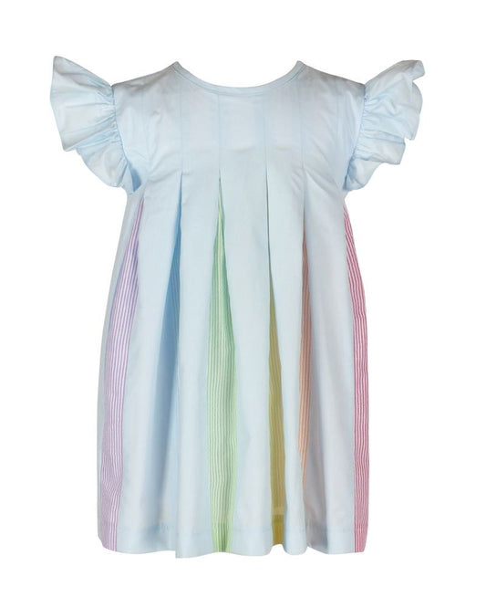 Yellow Lamb Girls Pleated Rainbow Dress - Blue