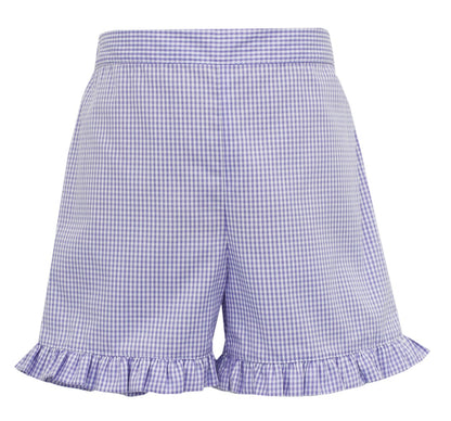 Anavini Velani Girls White Top - Smocked Easter Egg Hunt - with Lavender Gingham Ruffle Shorts